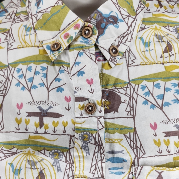 Anthropologie Odille Farm Fair Carnival Prize Animals Cottage Button Up Shirt 0 - Picture 3 of 5